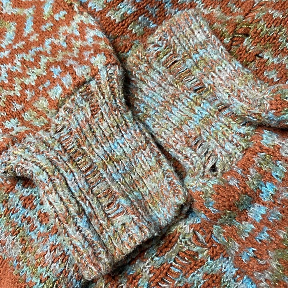 BDG Distressed Brown & Teal Cropped Fair Isle Long Sleeve Sweater - Picture 7 of 10